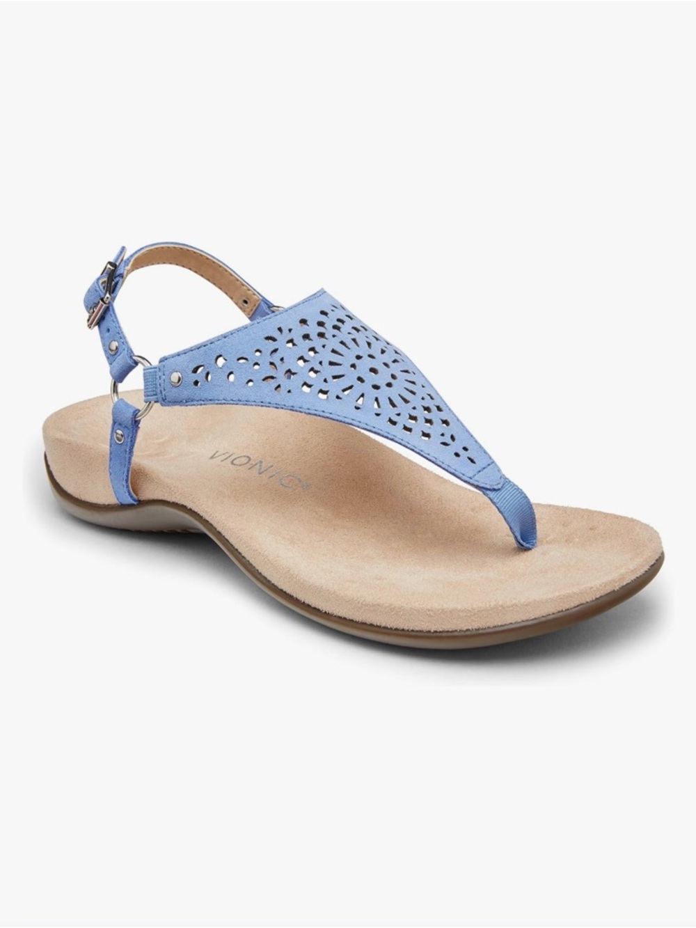 Vionic Light Blue Laser-Cut Leather Thong Sandal